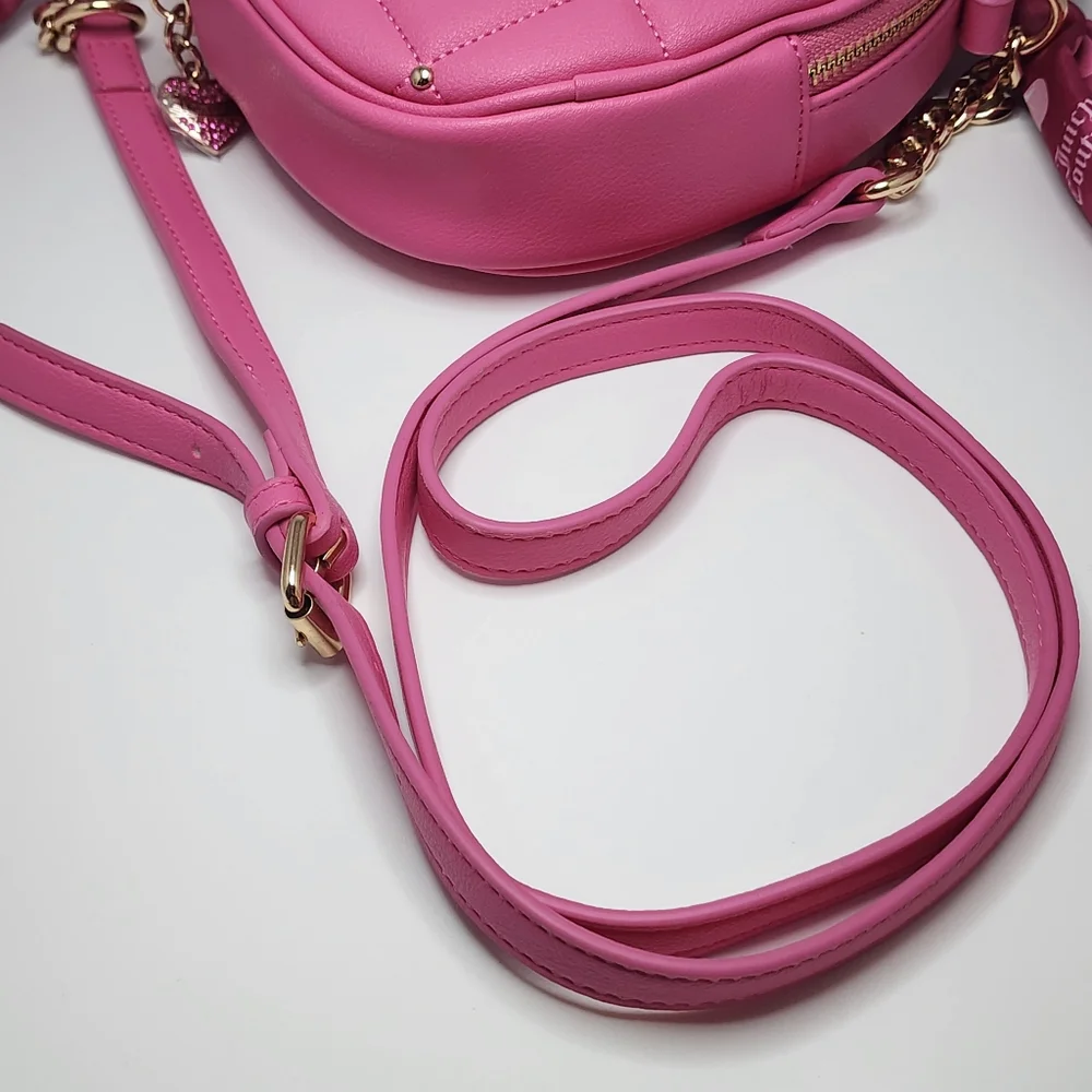 Juicy Couture Pink Quilted Heart Crossbody Bag NWT Gold Studs & JC Logo